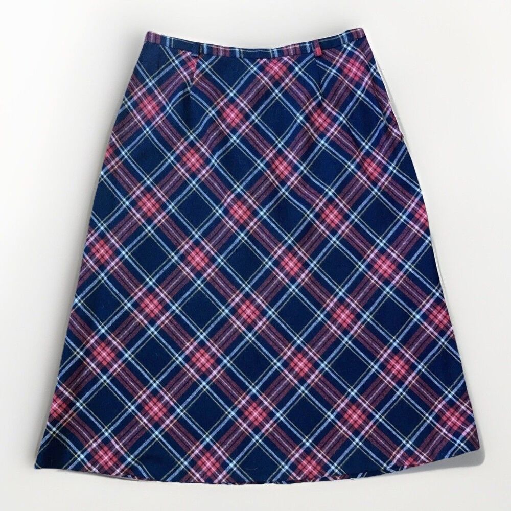 Century Black Red Plaid Tartan Women's S Wool Blend Skirt Midi USA Academia